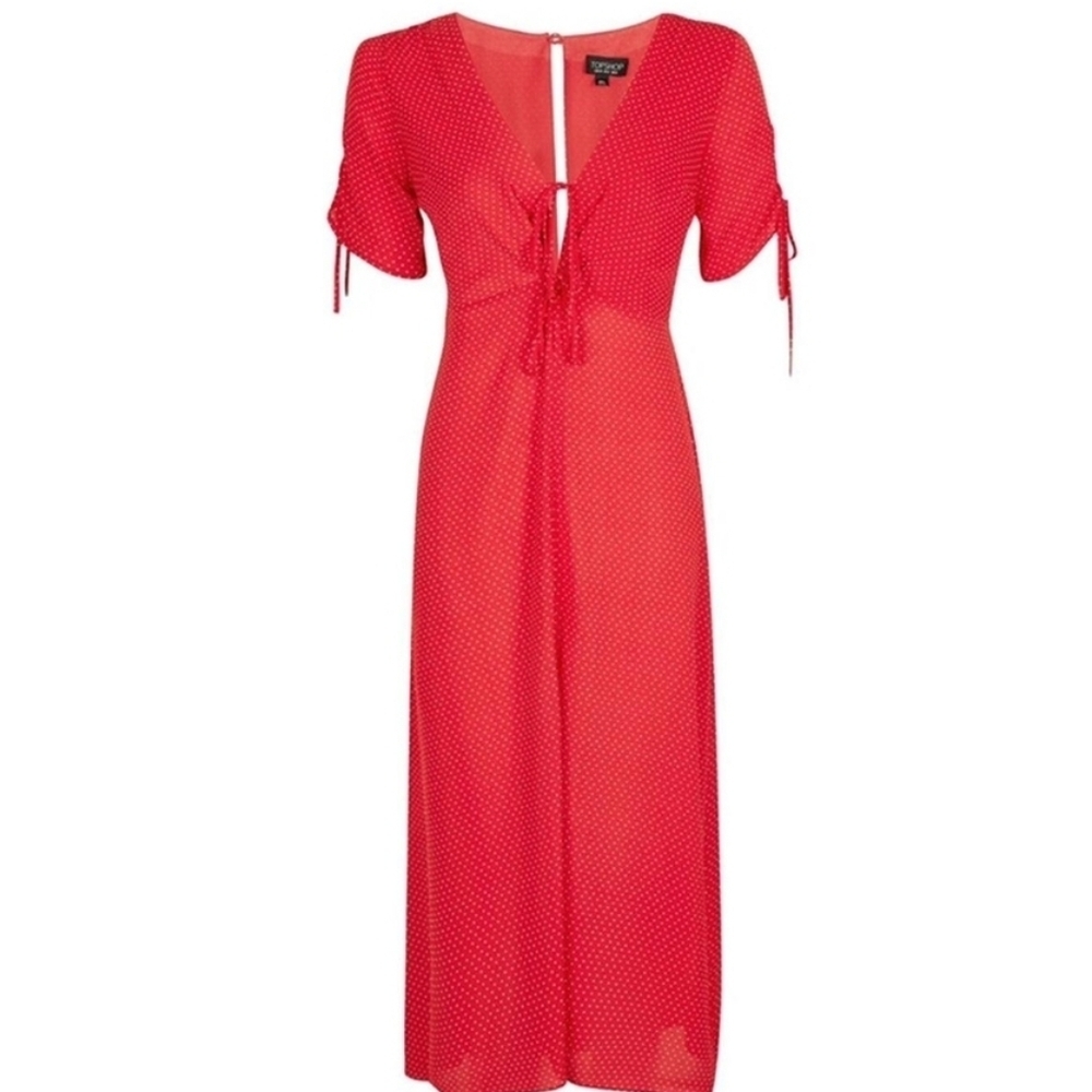 Topshop Red Midi Dress with Tie Details